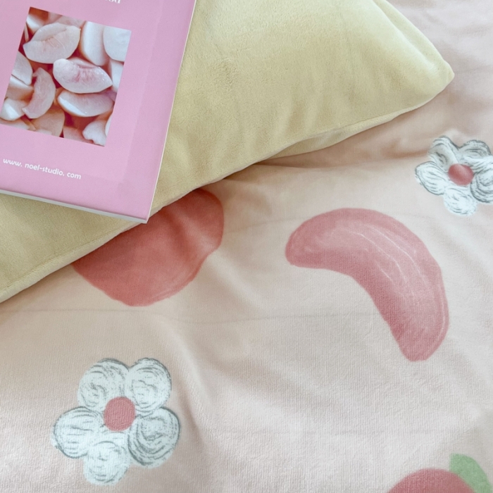 91家纺网 家纺一手货源 找家纺 昔可 2022新款牛奶绒少女小清新系列四件套 芝芝桃桃