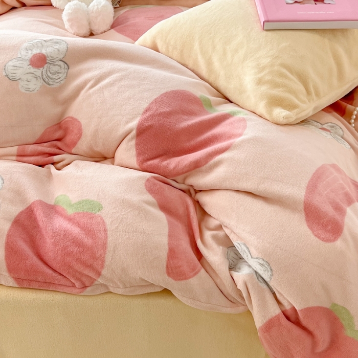 91家纺网 家纺一手货源 找家纺 昔可 2022新款牛奶绒少女小清新系列四件套 芝芝桃桃