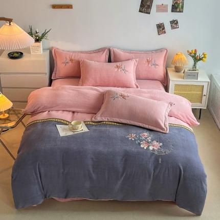 91家纺网 家纺一手货源 找家纺 优姿家纺 2022新款牛奶绒8斤双拼色绣花保暖四件套 中国风-玉