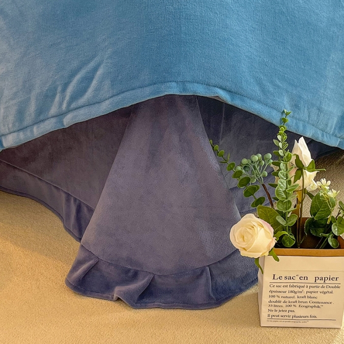 91家纺网 家纺一手货源 找家纺 优姿家纺 2022新款牛奶绒8斤双拼色绣花保暖四件套 山茶花-灰+蓝