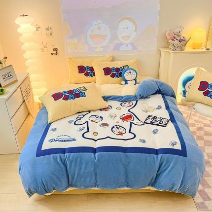 91家纺网 家纺一手货源 找家纺 总正版哆啦A梦叮当猫授权大版数码印花加厚牛奶绒系列四件套