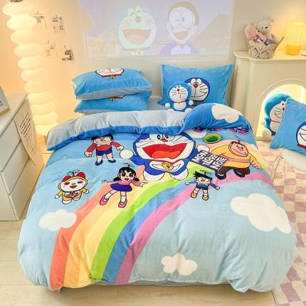 91家纺网 家纺一手货源 找家纺 总正版哆啦A梦叮当猫授权大版数码印花加厚牛奶绒系列四件套