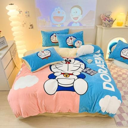 91家纺网 家纺一手货源 找家纺 总正版哆啦A梦叮当猫授权大版数码印花加厚牛奶绒系列四件套