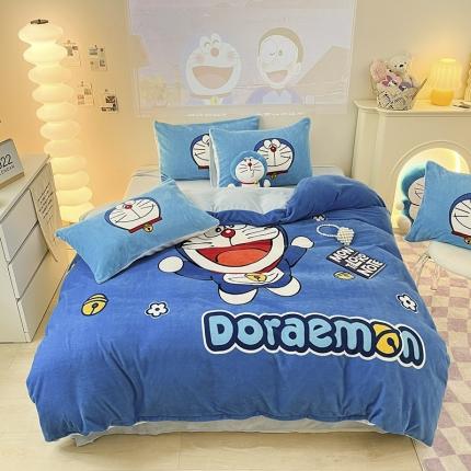 91家纺网 家纺一手货源 找家纺 总正版哆啦A梦叮当猫授权大版数码印花加厚牛奶绒系列四件套