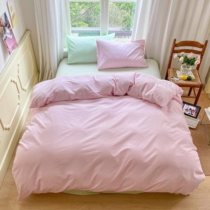 91家纺网 家纺一手货源 找家纺 （总）桃子家居  ins纯棉色织水洗棉韩系奶油撞色格子四件套