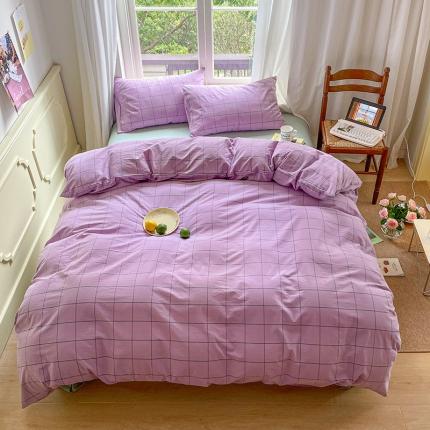 91家纺网 家纺一手货源 找家纺 （总）桃子家居  ins纯棉色织水洗棉韩系奶油撞色格子四件套