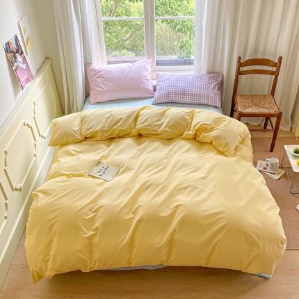 91家纺网 家纺一手货源 找家纺 （总）桃子家居  ins纯棉色织水洗棉韩系奶油撞色格子四件套