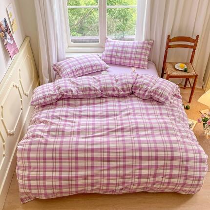 91家纺网 家纺一手货源 找家纺 （总）桃子家居  ins纯棉色织水洗棉韩系奶油撞色格子四件套