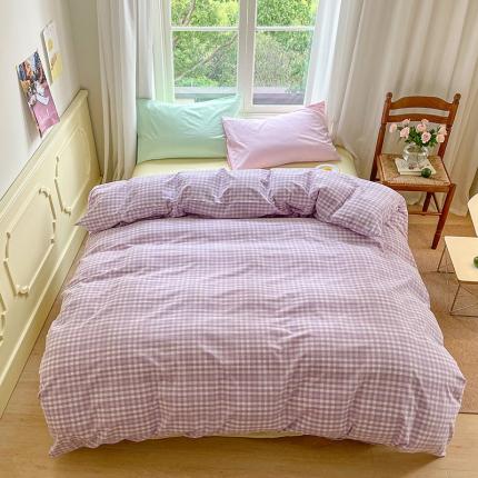 91家纺网 家纺一手货源 找家纺 （总）桃子家居  ins纯棉色织水洗棉韩系奶油撞色格子四件套