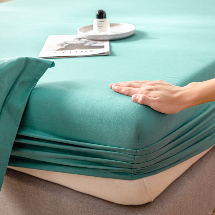 91家纺网 家纺一手货源 找家纺 秀色 秋冬60支纯色全棉磨毛床笠三件套纯棉加厚保护罩 豆绿