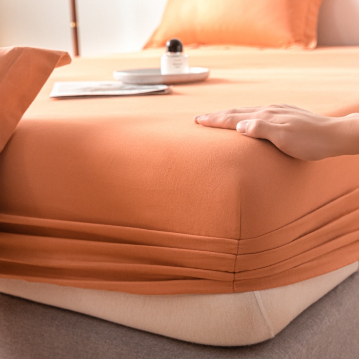 91家纺网 家纺一手货源 找家纺 秀色 秋冬60支纯色全棉磨毛床笠三件套纯棉加厚保护罩 桔红