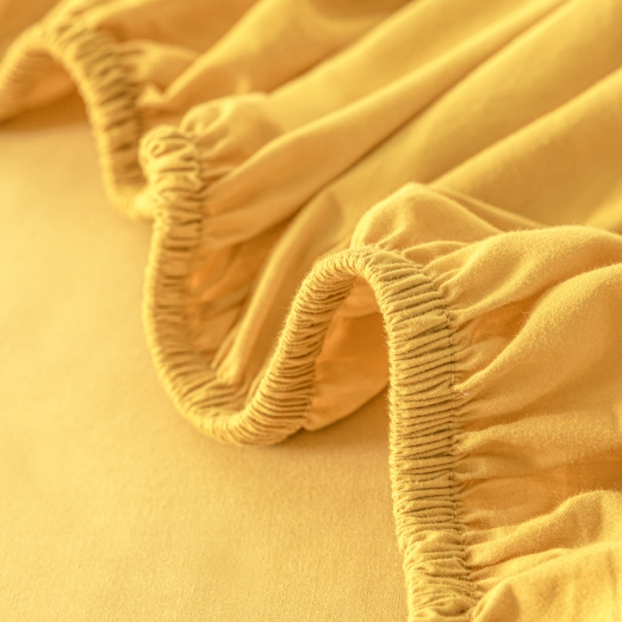 91家纺网 家纺一手货源 找家纺 秀色 秋冬60支纯色全棉磨毛床笠三件套纯棉加厚保护罩 落日黄