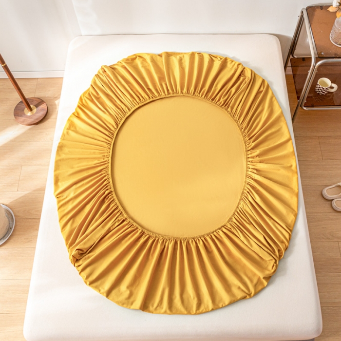 91家纺网 家纺一手货源 找家纺 秀色 秋冬60支纯色全棉磨毛床笠三件套纯棉加厚保护罩 落日黄