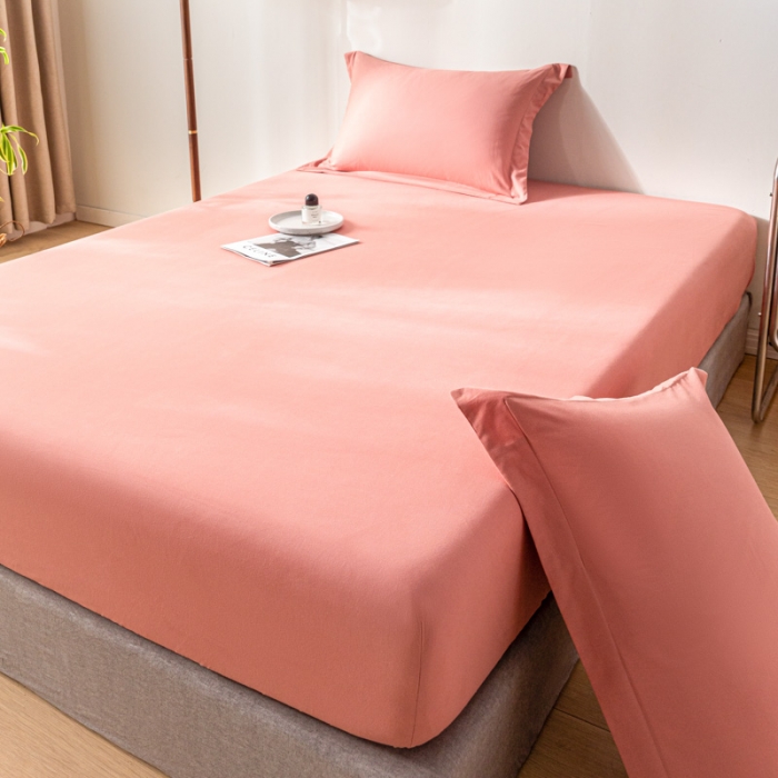 91家纺网 家纺一手货源 找家纺 秀色 秋冬60支纯色全棉磨毛床笠三件套纯棉加厚保护罩 茜茜里红