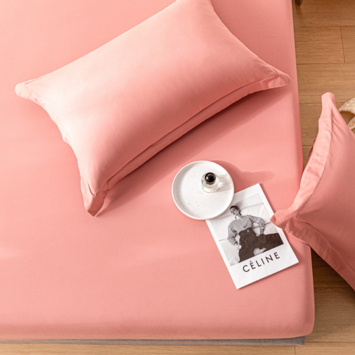 91家纺网 家纺一手货源 找家纺 秀色 秋冬60支纯色全棉磨毛床笠三件套纯棉加厚保护罩 茜茜里红