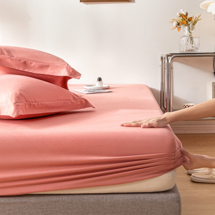 91家纺网 家纺一手货源 找家纺 秀色 秋冬60支纯色全棉磨毛床笠三件套纯棉加厚保护罩 茜茜里红