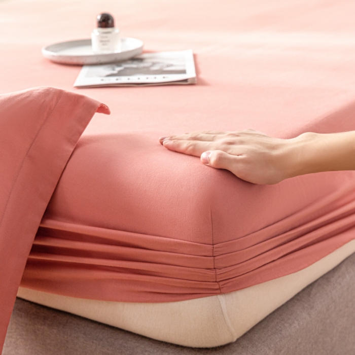 91家纺网 家纺一手货源 找家纺 秀色 秋冬60支纯色全棉磨毛床笠三件套纯棉加厚保护罩 茜茜里红