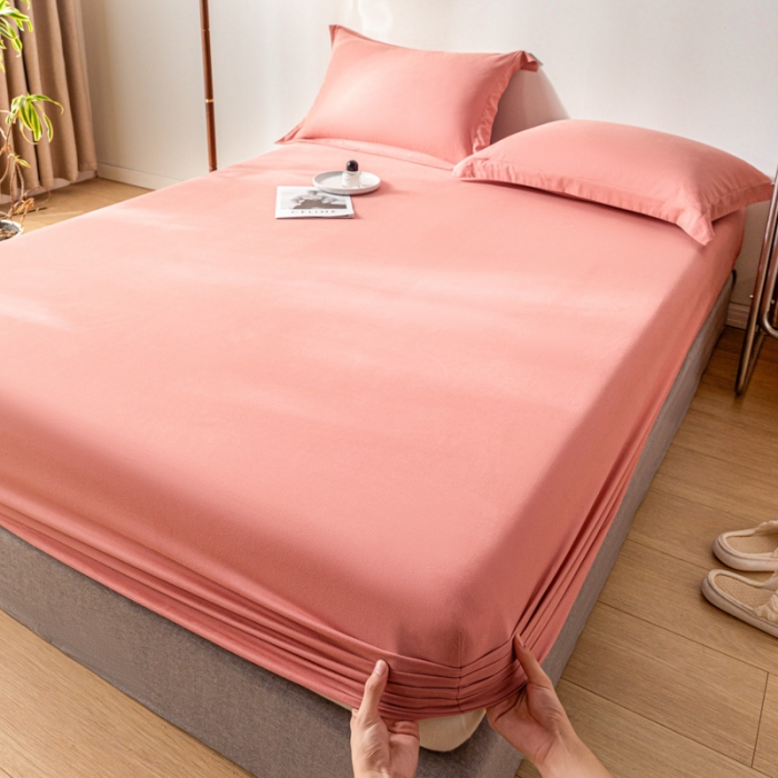 91家纺网 家纺一手货源 找家纺 秀色 秋冬60支纯色全棉磨毛床笠三件套纯棉加厚保护罩 茜茜里红