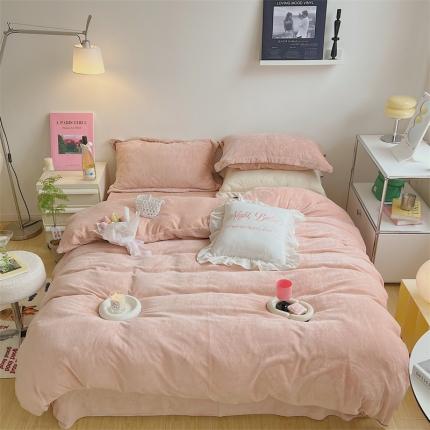 91家纺网 家纺一手货源 找家纺 总顾里家纺 新款Chic奶油嵌绳撞色牛奶绒四件套-第二组