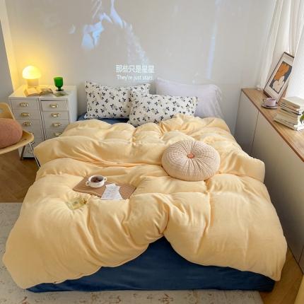 91家纺网 家纺一手货源 找家纺 柚子2022新款ins混搭风牛奶绒小碎花套件 蜜柑