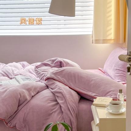 91家纺网 家纺一手货源 找家纺 总顾里家纺 新款Chic奶油嵌绳撞色牛奶绒四件套-第 一组