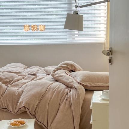 91家纺网 家纺一手货源 找家纺 总顾里家纺 新款Chic奶油嵌绳撞色牛奶绒四件套-第 一组