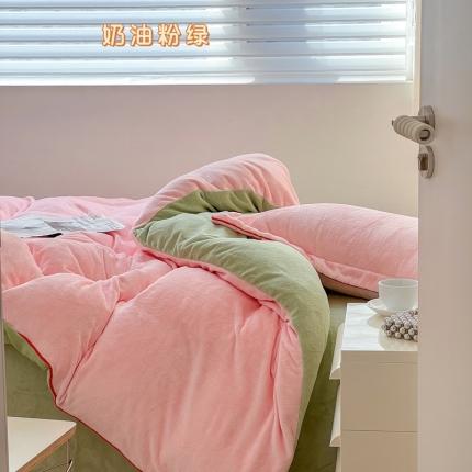 91家纺网 家纺一手货源 找家纺 总顾里家纺 新款Chic奶油嵌绳撞色牛奶绒四件套-第 一组