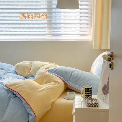 91家纺网 家纺一手货源 找家纺 总顾里家纺 新款Chic奶油嵌绳撞色牛奶绒四件套-第 一组