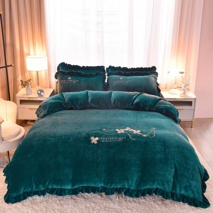 91家纺网 家纺一手货源 找家纺 （总）畅畅家纺 2022新款韩版荷叶边刺绣牛奶绒四件套