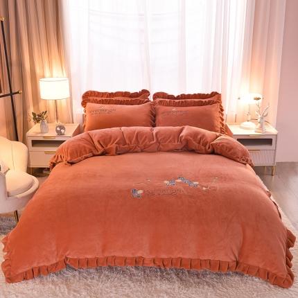 91家纺网 家纺一手货源 找家纺 （总）畅畅家纺 2022新款韩版荷叶边刺绣牛奶绒四件套