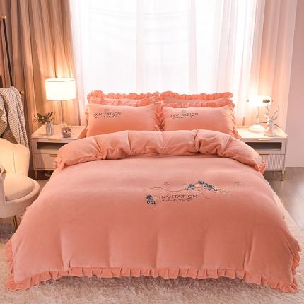 91家纺网 家纺一手货源 找家纺 （总）畅畅家纺 2022新款韩版荷叶边刺绣牛奶绒四件套