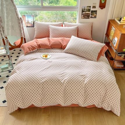 91家纺网 家纺一手货源 找家纺 田野 2022新款全棉加厚磨毛四件套 玛丽-红