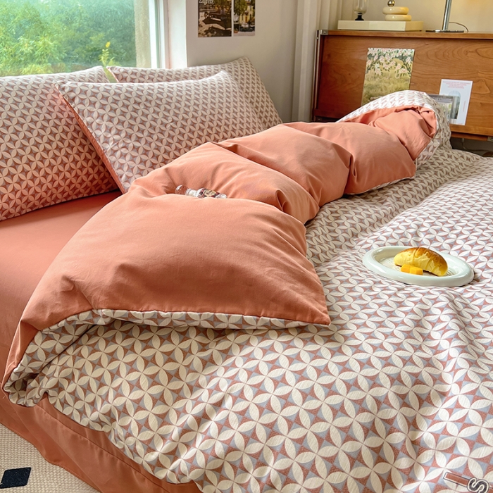 91家纺网 家纺一手货源 找家纺 田野 2022新款全棉加厚磨毛四件套 玛丽-红