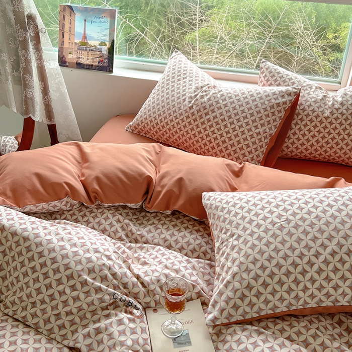 91家纺网 家纺一手货源 找家纺 田野 2022新款全棉加厚磨毛四件套 玛丽-红