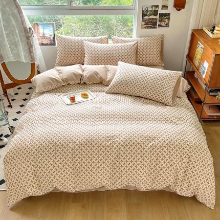 91家纺网 家纺一手货源 找家纺 田野 2022新款全棉加厚磨毛四件套 玛丽-咖