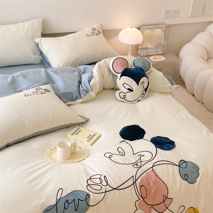 91家纺网 家纺一手货源 找家纺 朗莎 2022新款迪士尼全棉水洗棉贴布绣四件套 米奇