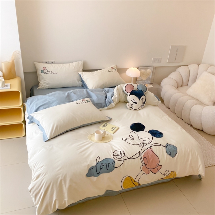 91家纺网 家纺一手货源 找家纺 朗莎 2022新款迪士尼全棉水洗棉贴布绣四件套 米奇