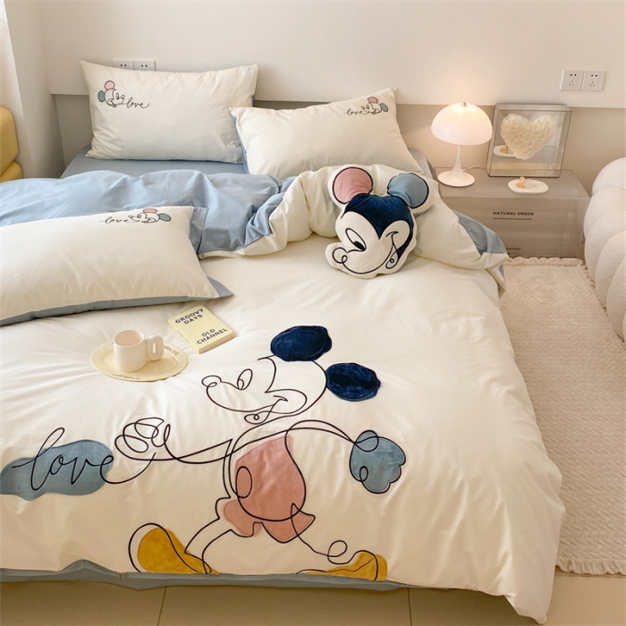 91家纺网 家纺一手货源 找家纺 朗莎 2022新款迪士尼全棉水洗棉贴布绣四件套 米奇