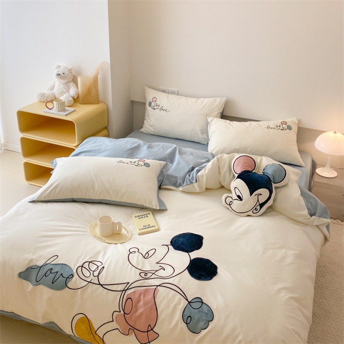 91家纺网 家纺一手货源 找家纺 朗莎 2022新款迪士尼全棉水洗棉贴布绣四件套 米奇