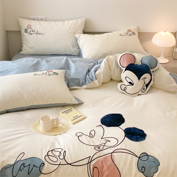91家纺网 家纺一手货源 找家纺 朗莎 2022新款迪士尼全棉水洗棉贴布绣四件套 米奇