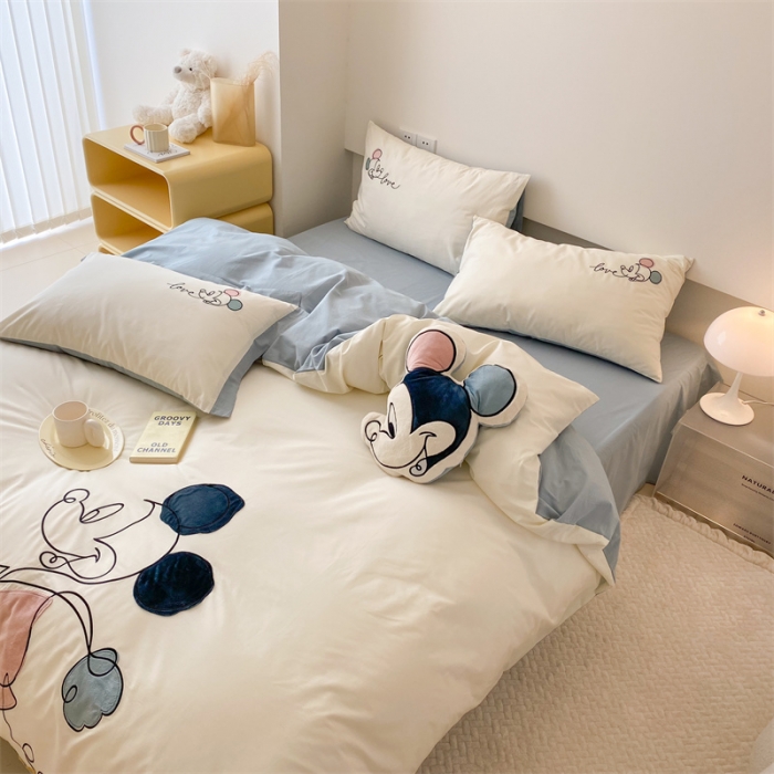 91家纺网 家纺一手货源 找家纺 朗莎 2022新款迪士尼全棉水洗棉贴布绣四件套 米奇