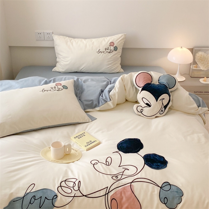 91家纺网 家纺一手货源 找家纺 朗莎 2022新款迪士尼全棉水洗棉贴布绣四件套 米奇