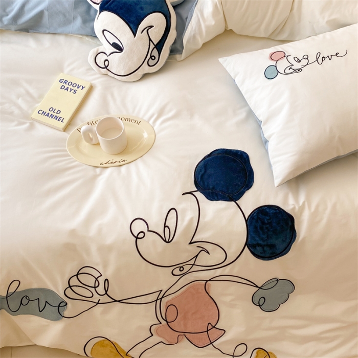 91家纺网 家纺一手货源 找家纺 朗莎 2022新款迪士尼全棉水洗棉贴布绣四件套 米奇