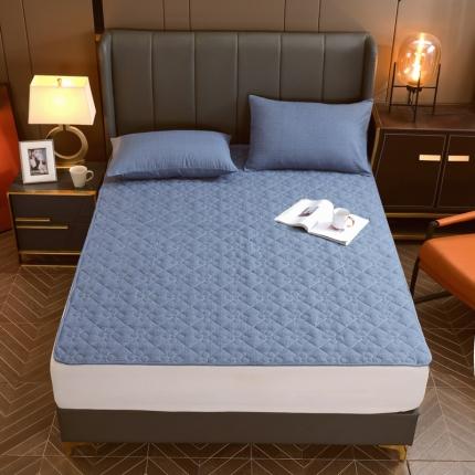 91家纺网 家纺一手货源 找家纺 尊康家纺（原磊科） 2022新款四叶花全棉抗菌肌理纹磨毛软床垫 宝石蓝