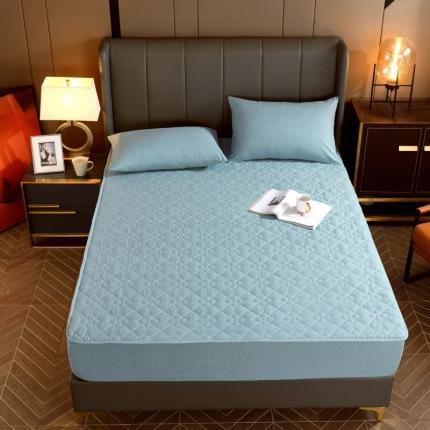 91家纺网 家纺一手货源 找家纺 尊康家纺（原磊科） 2022新款四叶花全棉抗菌肌理纹磨毛床笠 海天蓝