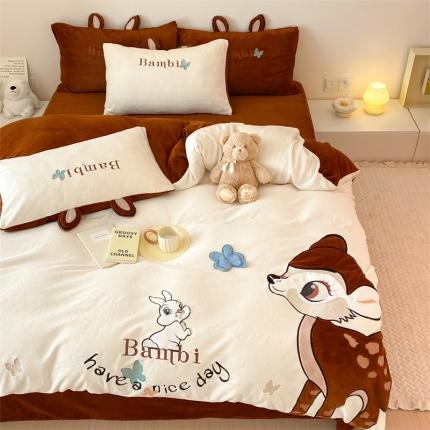 91家纺网 家纺一手货源 找家纺 （总）朗莎 2022新款迪士尼230g高克重牛奶绒四件套