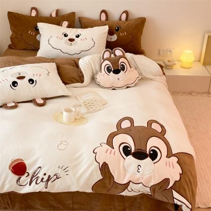 91家纺网 家纺一手货源 找家纺 （总）朗莎 2022新款迪士尼230g高克重牛奶绒四件套