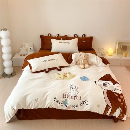 朗莎 2022新款迪士尼230g高克重牛奶绒四件套 比比鹿