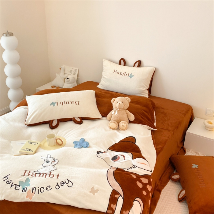 91家纺网 家纺一手货源 找家纺 朗莎 2022新款迪士尼230g高克重牛奶绒四件套 比比鹿