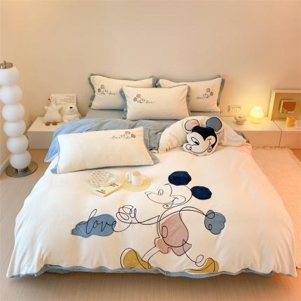 朗莎 2022新款迪士尼230g高克重牛奶绒四件套 米奇